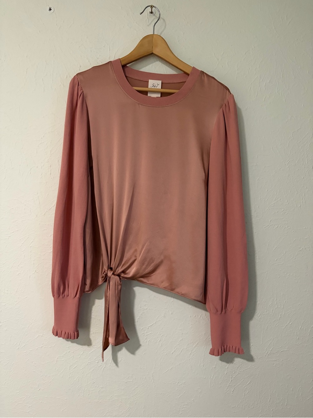 Cinq A Sept Kerlina Mixed Media Tie Hem Silk Top Size Large